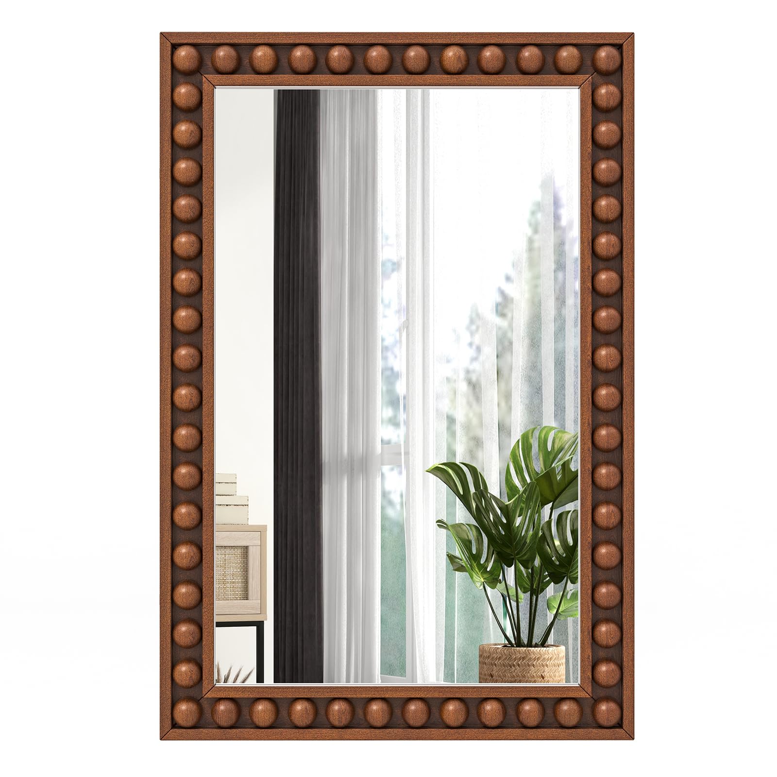Miroir mural rustique Tangkula, miroir mural rectangulaire de 24" x 36" avec cadre en bois massif